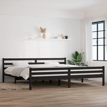 Cama Matrimonial | Cama Para Adultos | Estructura De Cama De Madera Maciza Negro 200x200 Cm Cfw476418