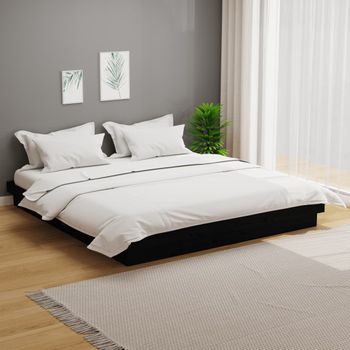 Cama Matrimonial | Cama Para Adultos | Estructura De Cama De Madera Maciza Negro 200x200 Cm Cfw814521