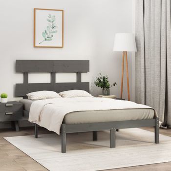 Cama Matrimonial | Cama Para Adultos | Estructura De Cama De Madera Maciza Pino Gris 160x200 Cm Cfw734914