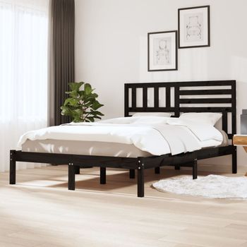 Cama Matrimonial | Cama Para Adultos | Estructura De Cama De Madera Maciza Pino Negra 120x190 Cm Cfw639791