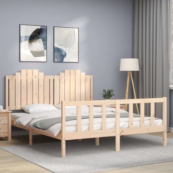 Cama Matrimonial | Cama Para Adultos | Estructura De Cama De Matrimonio Con Cabecero Madera Maciza Cfw746340