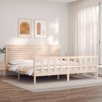 Cama Matrimonial | Cama Para Adultos | Estructura De Cama De Matrimonio Con Cabecero Madera Maciza Cfw686040