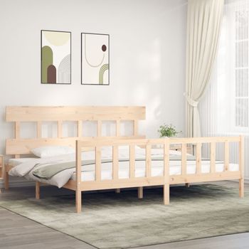 Cama Matrimonial | Cama Para Adultos | Estructura De Cama De Matrimonio Con Cabecero Madera Maciza Cfw839956