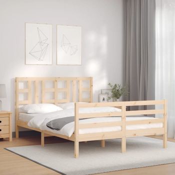 Cama Matrimonial | Cama Para Adultos | Estructura De Cama De Matrimonio Con Cabecero Madera Maciza Cfw197347