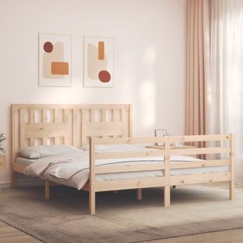 Cama Matrimonial | Cama Para Adultos | Estructura De Cama De Matrimonio Con Cabecero Madera Maciza Cfw403720