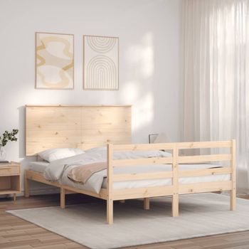 Cama Matrimonial | Cama Para Adultos | Estructura De Cama De Matrimonio Con Cabecero Madera Maciza Cfw531196