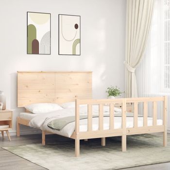 Cama Matrimonial | Cama Para Adultos | Estructura De Cama De Matrimonio Con Cabecero Madera Maciza Cfw492403