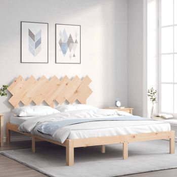 Cama Matrimonial | Cama Para Adultos | Estructura De Cama De Matrimonio Con Cabecero Madera Maciza Cfw120759