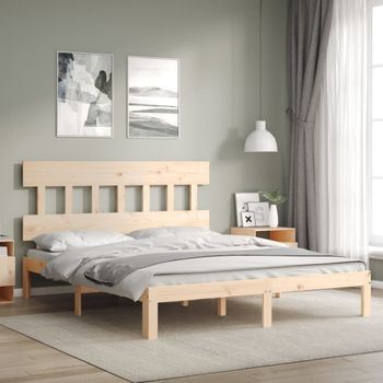 Cama Matrimonial | Cama Para Adultos | Estructura De Cama De Matrimonio Con Cabecero Madera Maciza Cfw648592