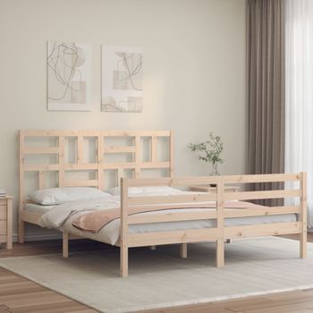 Cama Matrimonial | Cama Para Adultos | Estructura De Cama De Matrimonio Con Cabecero Madera Maciza Cfw218026