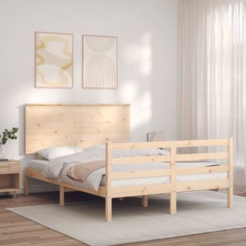 Cama Matrimonial | Cama Para Adultos | Estructura De Cama De Matrimonio Con Cabecero Madera Maciza Cfw127438