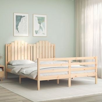 Cama Matrimonial | Cama Para Adultos | Estructura De Cama De Matrimonio Con Cabecero Madera Maciza Cfw463895