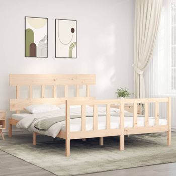 Cama Matrimonial | Cama Para Adultos | Estructura De Cama De Matrimonio Con Cabecero Madera Maciza Cfw761788