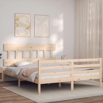 Cama Matrimonial | Cama Para Adultos | Estructura De Cama De Matrimonio Con Cabecero Madera Maciza Cfw794616