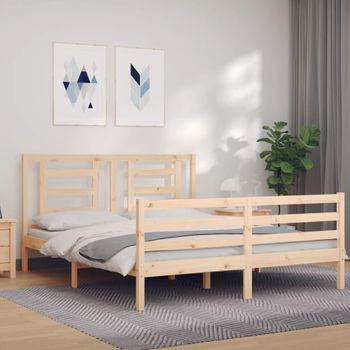 Cama Matrimonial | Cama Para Adultos | Estructura De Cama De Matrimonio Con Cabecero Madera Maciza Cfw130874