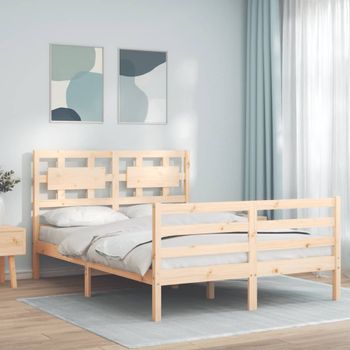 Cama Matrimonial | Cama Para Adultos | Estructura De Cama De Matrimonio Con Cabecero Madera Maciza Cfw155958