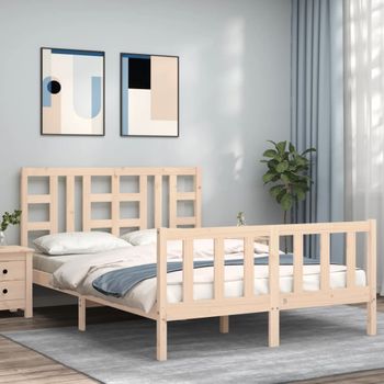 Cama Matrimonial | Cama Para Adultos | Estructura De Cama De Matrimonio Con Cabecero Madera Maciza Cfw965396