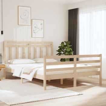 Cama Matrimonial | Cama Para Adultos | Estructura De Cama De Matrimonio Madera Maciza 135x190 Cm Cfw690124