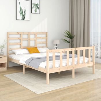 Cama Matrimonial | Cama Para Adultos | Estructura De Cama De Matrimonio Madera Maciza 135x190 Cm Cfw828036