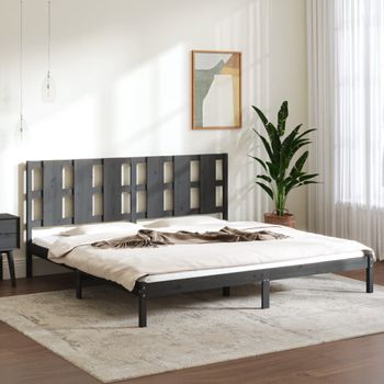 Cama Matrimonial | Cama Para Adultos | Estructura De Cama Madera Maciza Gris Super King 180x200 Cm Cfw964541