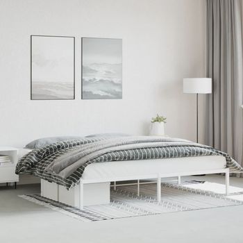 Cama Matrimonial | Cama Para Adultos | Estructura De Cama De Metal Blanca 200x200 Cm Cfw322082