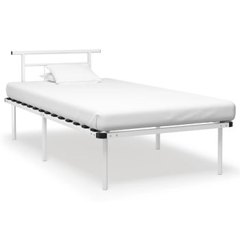 Cama Individual | Cama Para Adultos | Estructura De Cama De Metal Blanco 100x200 Cm Cfw313261