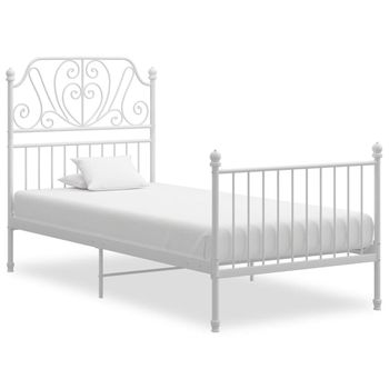 Cama Individual | Cama Para Adultos | Estructura De Cama De Metal Blanco 100x200 Cm Cfw637543