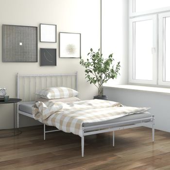 Cama Matrimonial | Cama Para Adultos | Estructura De Cama De Metal Blanco 120x200 Cm Cfw695818