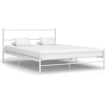 Cama Matrimonial | Cama Para Adultos | Estructura De Cama De Metal Blanco 140x200 Cm Cfw141030