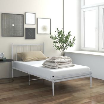 Cama Individual | Cama Para Adultos | Estructura De Cama De Metal Blanco 90x200 Cm Cfw395933