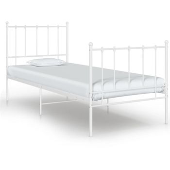 Cama Individual | Cama Para Adultos | Estructura De Cama De Metal Blanco 90x200 Cm Cfw435013