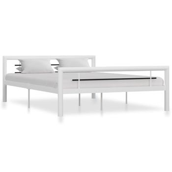 Cama Matrimonial | Cama Para Adultos | Estructura De Cama De Metal Blanco Y Negro 140x200 Cm Cfw205627