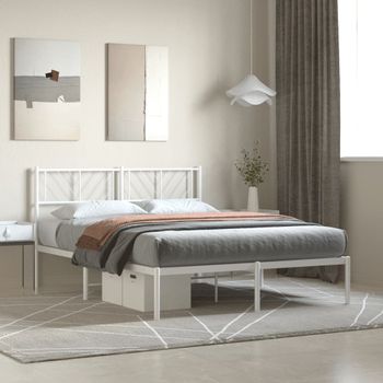 Cama Matrimonial | Cama Para Adultos | Estructura De Cama De Metal Con Cabecero Blanca 135x190 Cm Cfw486129