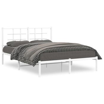 Cama Matrimonial | Cama Para Adultos | Estructura De Cama De Metal Con Cabecero Blanca 135x190 Cm Cfw262197