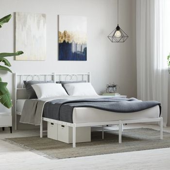 Cama Matrimonial | Cama Para Adultos | Estructura De Cama De Metal Con Cabecero Blanca 135x190 Cm Cfw977513