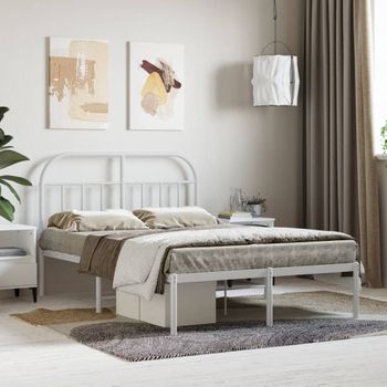 Cama Matrimonial | Cama Para Adultos | Estructura De Cama De Metal Con Cabecero Blanca 135x190 Cm Cfw965458