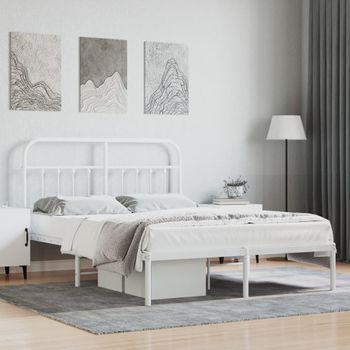 Cama Matrimonial | Cama Para Adultos | Estructura De Cama De Metal Con Cabecero Blanca 135x190 Cm Cfw421563