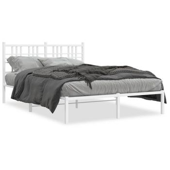 Cama Matrimonial | Cama Para Adultos | Estructura De Cama De Metal Con Cabecero Blanca 135x190 Cm Cfw512137