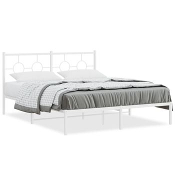 Cama Matrimonial | Cama Para Adultos | Estructura De Cama De Metal Con Cabecero Blanca 150x200 Cm Cfw20791