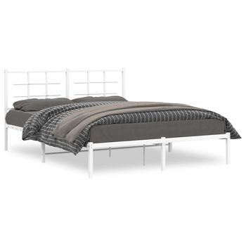 Cama Matrimonial | Cama Para Adultos | Estructura De Cama De Metal Con Cabecero Blanca 150x200 Cm Cfw464745