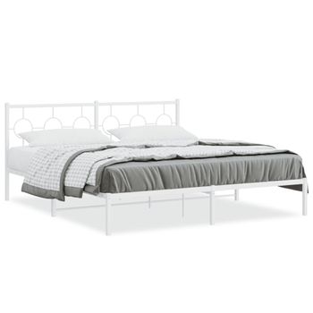 Cama Matrimonial | Cama Para Adultos | Estructura De Cama De Metal Con Cabecero Blanco 180x200 Cm Cfw51690