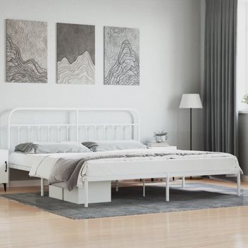 Cama Matrimonial | Cama Para Adultos | Estructura De Cama De Metal Con Cabecero Blanco 193x203 Cm Cfw574561