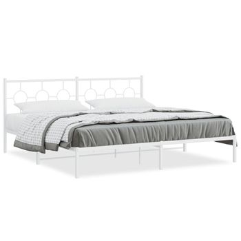 Cama Matrimonial | Cama Para Adultos | Estructura De Cama De Metal Con Cabecero Blanco 193x203 Cm Cfw80177