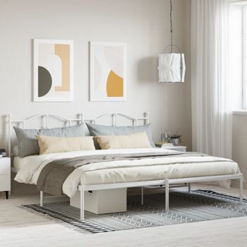 Cama Matrimonial | Cama Para Adultos | Estructura De Cama De Metal Con Cabecero Blanco 193x203 Cm Cfw631200