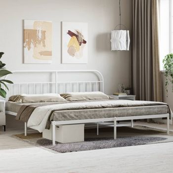 Cama Matrimonial | Cama Para Adultos | Estructura De Cama De Metal Con Cabecero Blanco 193x203 Cm Cfw377902