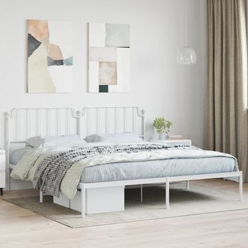 Cama Matrimonial | Cama Para Adultos | Estructura De Cama De Metal Con Cabecero Blanco 193x203 Cm Cfw184579