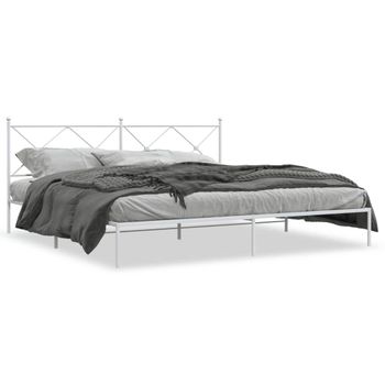 Cama Matrimonial | Cama Para Adultos | Estructura De Cama De Metal Con Cabecero Blanco 193x203 Cm Cfw72859