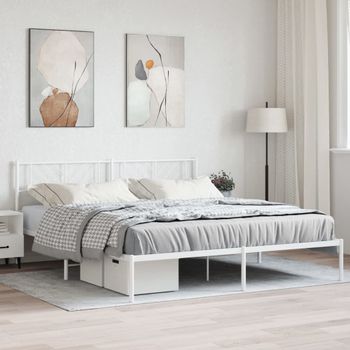 Cama Matrimonial | Cama Para Adultos | Estructura De Cama De Metal Con Cabecero Blanco 193x203 Cm Cfw305293