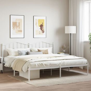 Cama Matrimonial | Cama Para Adultos | Estructura De Cama De Metal Con Cabecero Blanco 193x203 Cm Cfw567493