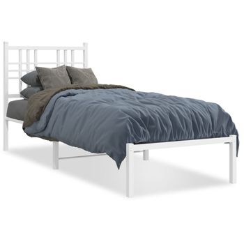 Cama Para Adulto | Cama Individual | Estructura De Cama De Metal Con Cabecero Blanco 80x200 Cm Cfw511487